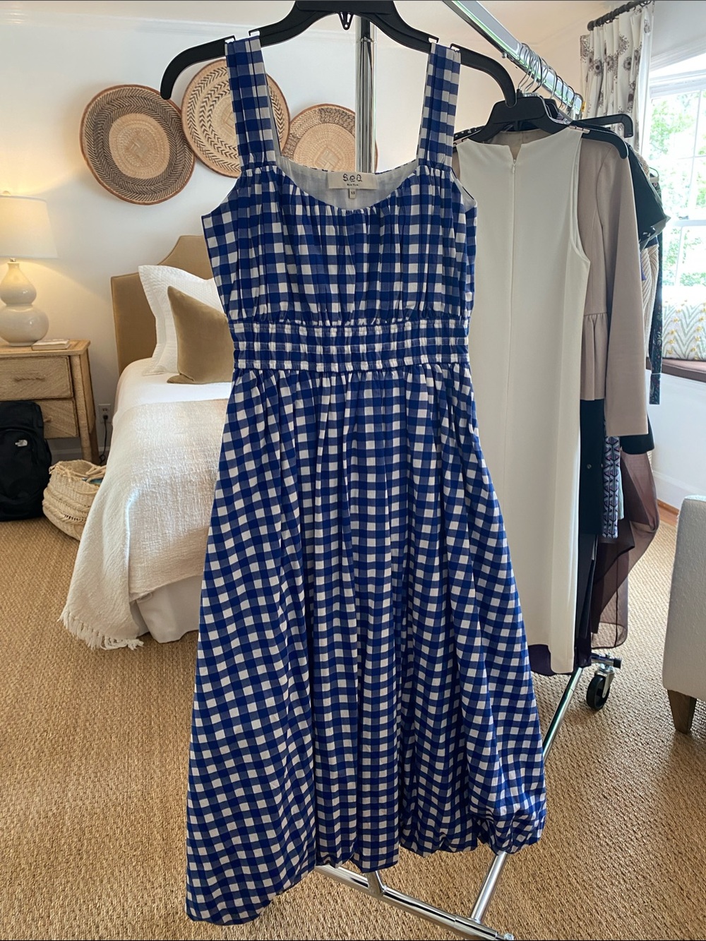 Sea NY Blue and White Gingham Bubble Hem Sundress XS